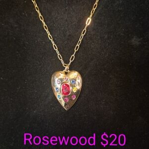 Park Lane Gold Heart Necklace with Multicolor Gems